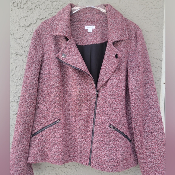 Westport plus size fully zipped moto red & black speckles jacket blazer size 2X - Picture 4 of 9